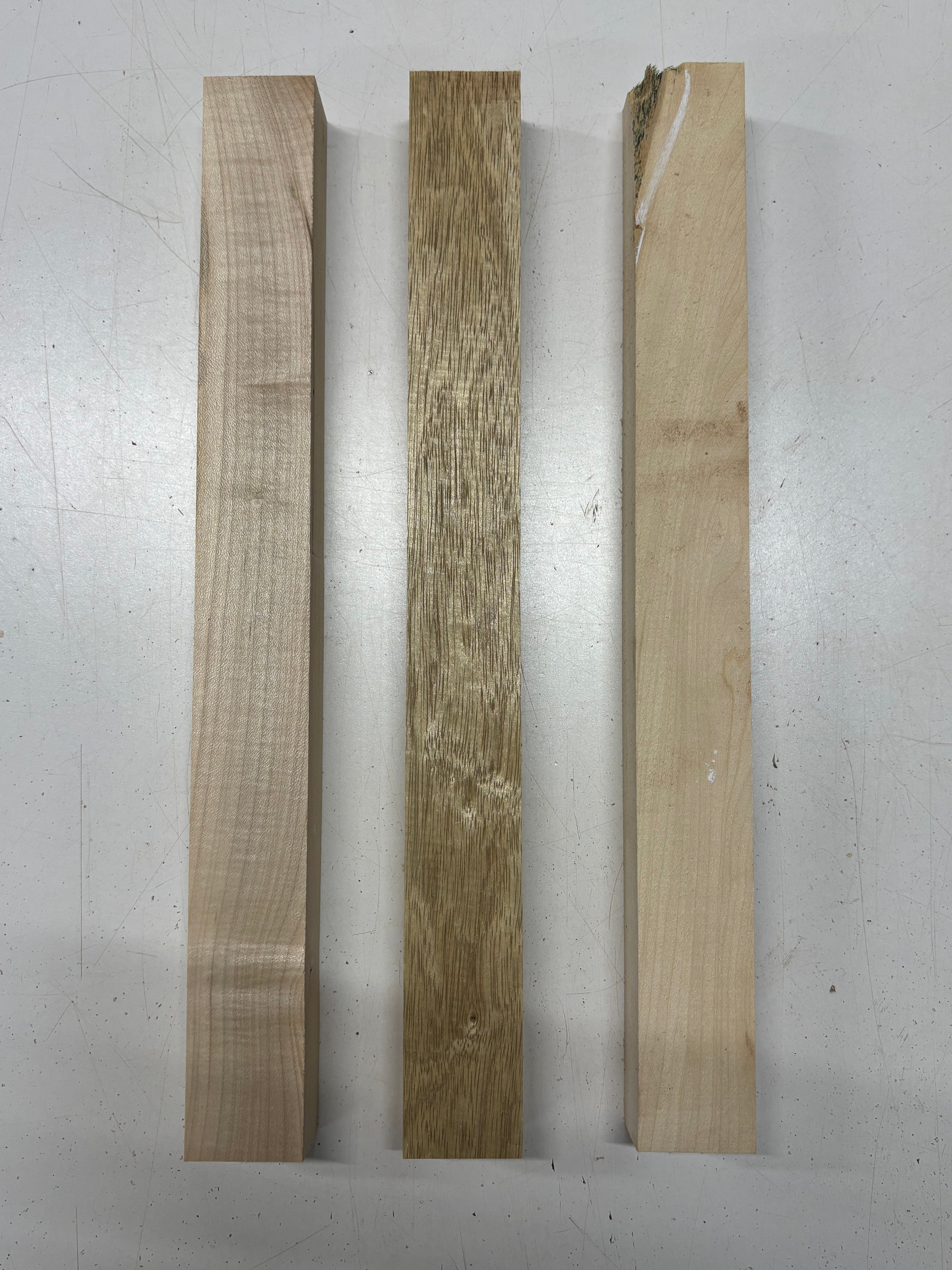 3 Pack, 3 Species White Limba + Ambrosia Maple + Basswood Thin Stock Lumber 18"x1-7/8"x1-1/2"#7164 - Exotic Wood Zone