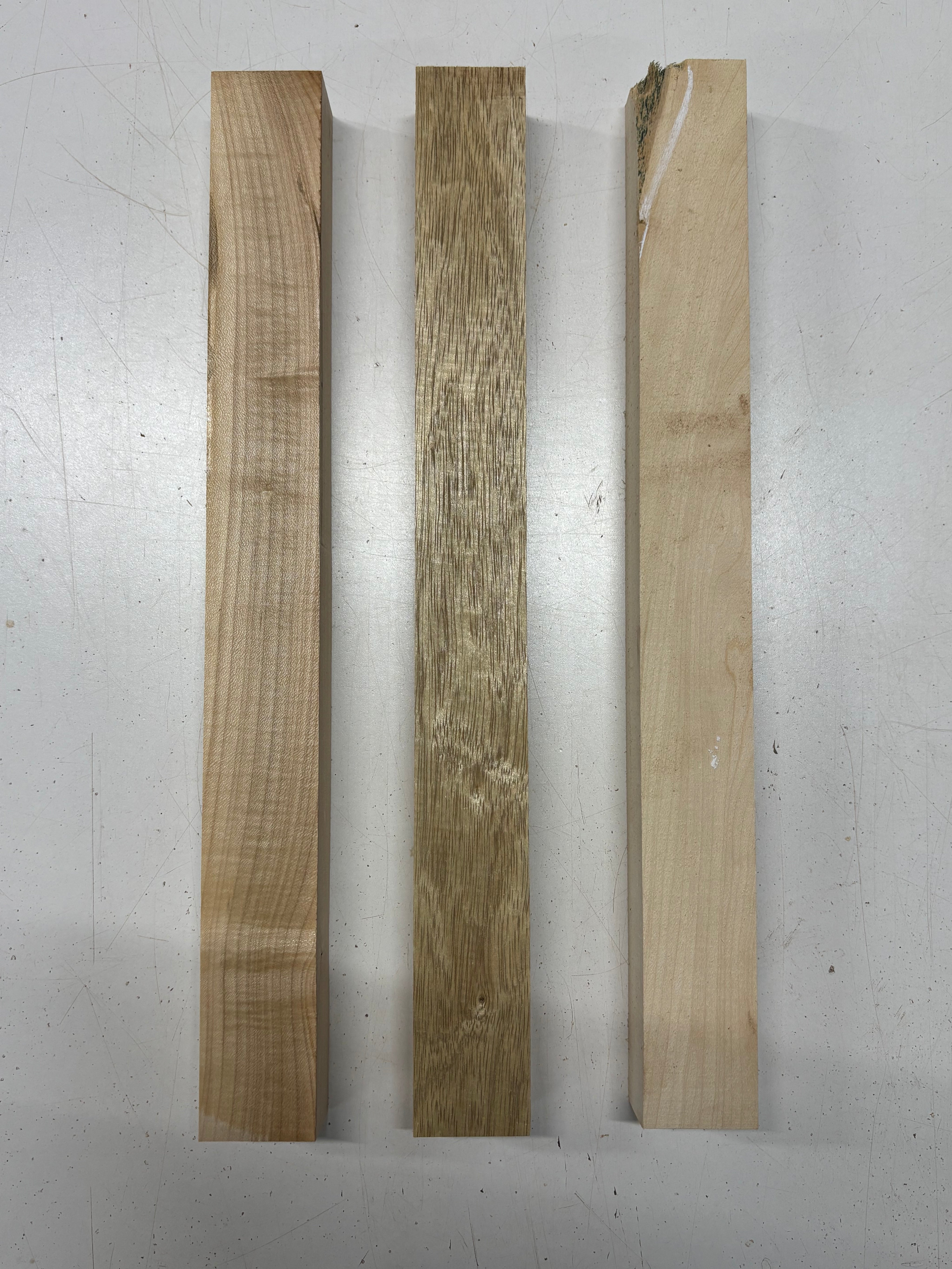 3 Pack, 3 Species White Limba + Ambrosia Maple + Basswood Thin Stock Lumber 18"x1-7/8"x1-1/2"#7164 - Exotic Wood Zone