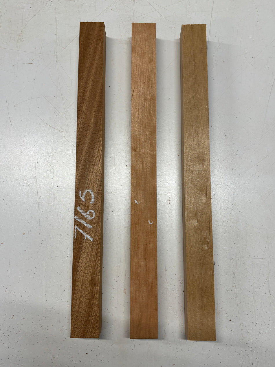 3 Pack, 3 Species Red Alder + Cherry + Sapele Turning Wood Blanks 22"x1-3/4"x1-3/4"#7165