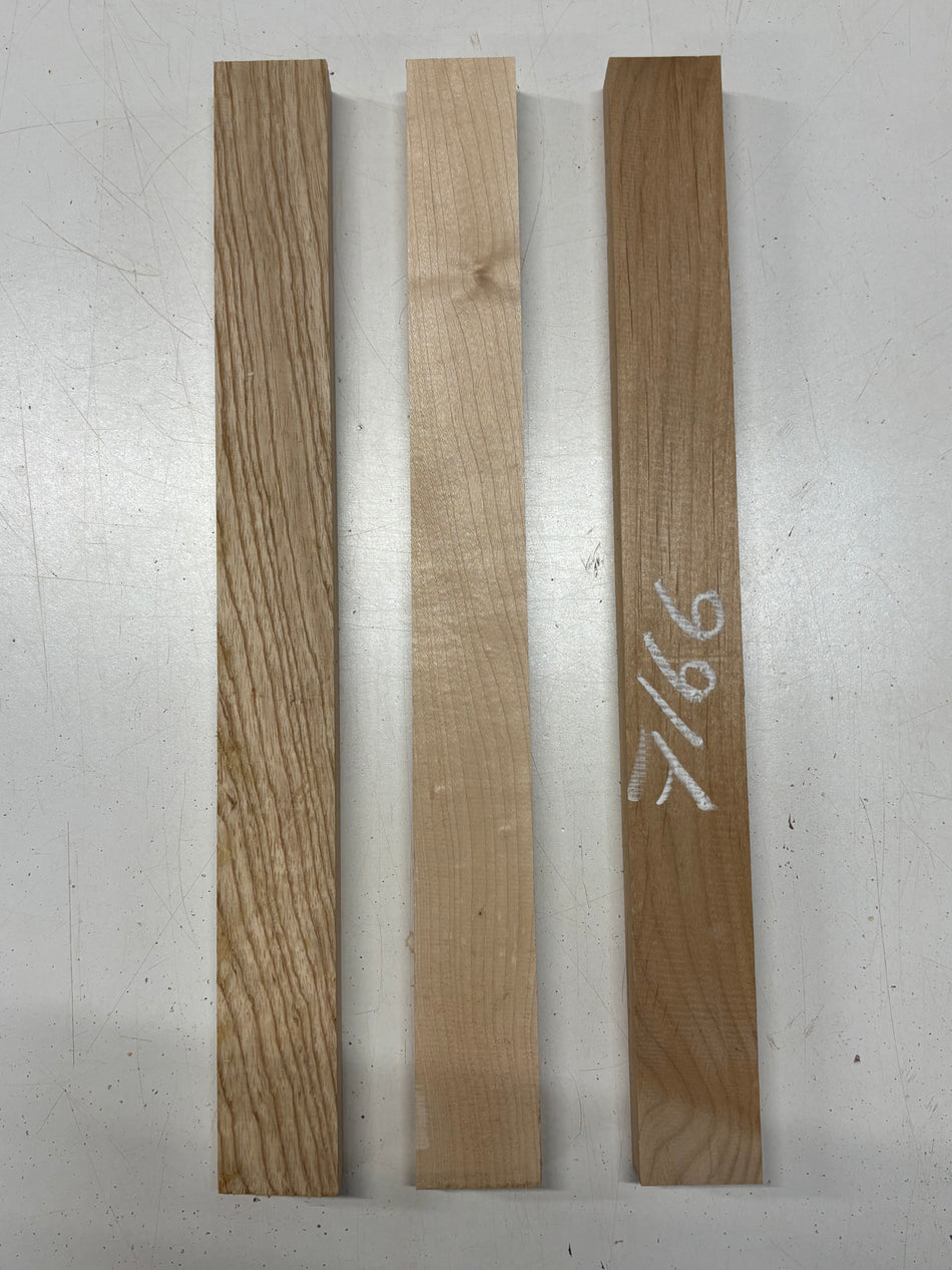 3 Pack, 3 Species Swamp Ash + Hard Maple + Red Alder Thin Stock Lumber 18"x1-7/8"x1"#7166 - Exotic Wood Zone