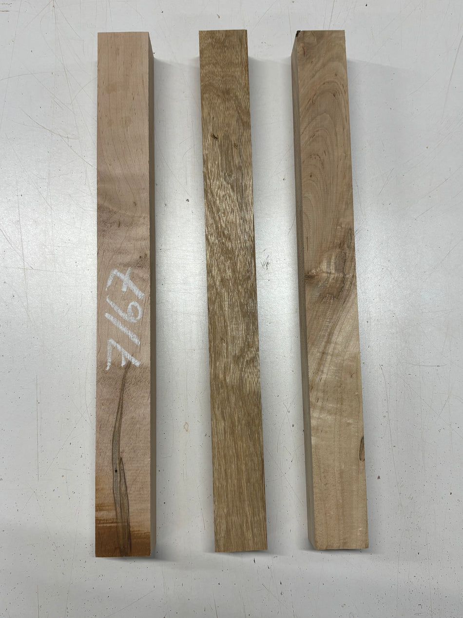 3 Pack, 2 Species White Limba + Ambrosia Maple Turning Wood Blanks 19"x1-7/8"x1-7/8"#7167