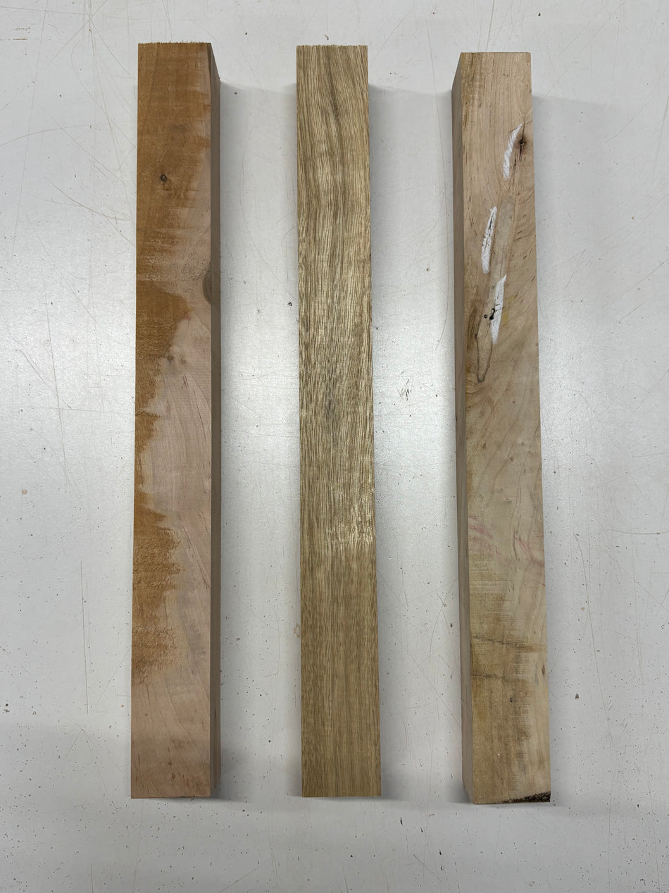 3 Pack, 2 Species White Limba + Ambrosia Maple Turning Wood Blanks 19"x1-7/8"x1-7/8"#7167