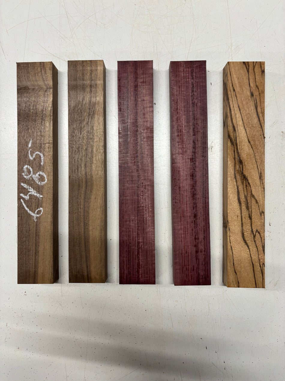 Paquete de 5, 4 especies de nogal negro, zebrano y madera de corazón púrpura, 30,5 x 5 x 2,5 cm, n.° 6485