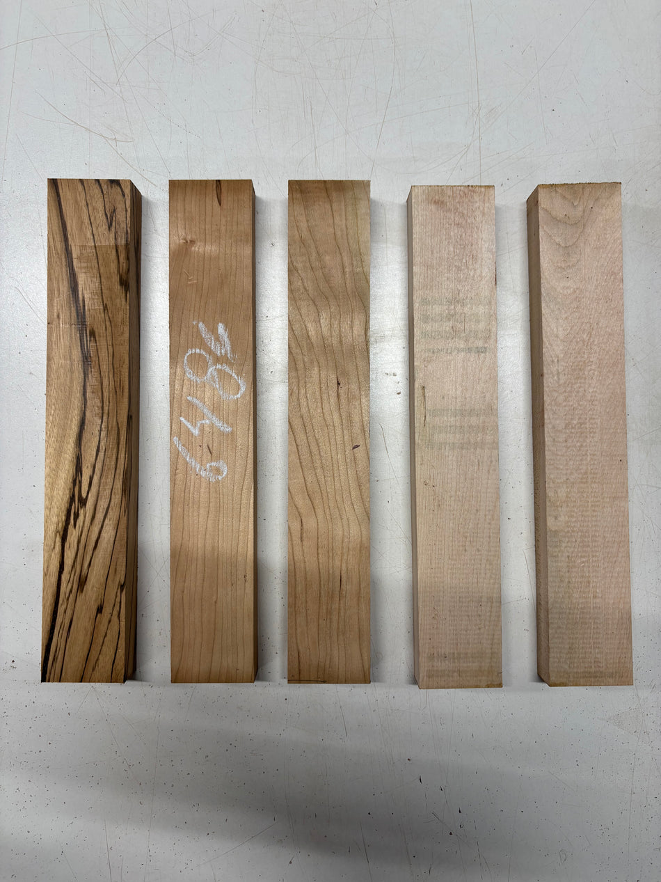 5 Pack, 4 Species Cherry + Hard Maple + Zebrawood + Ambrosia Maple Thin Stock Lumber 12"x2"x1"#6486