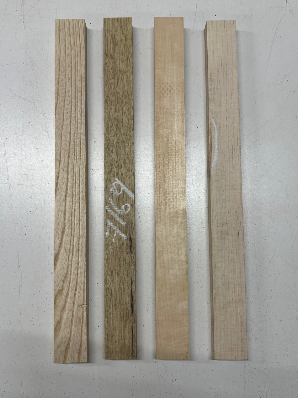 4 Pack, 4 Species White Limba + Swamp Ash + Basswood + Ambrosia Maple Thin Stock Lumber 21"x1-7/8"x1"#7169