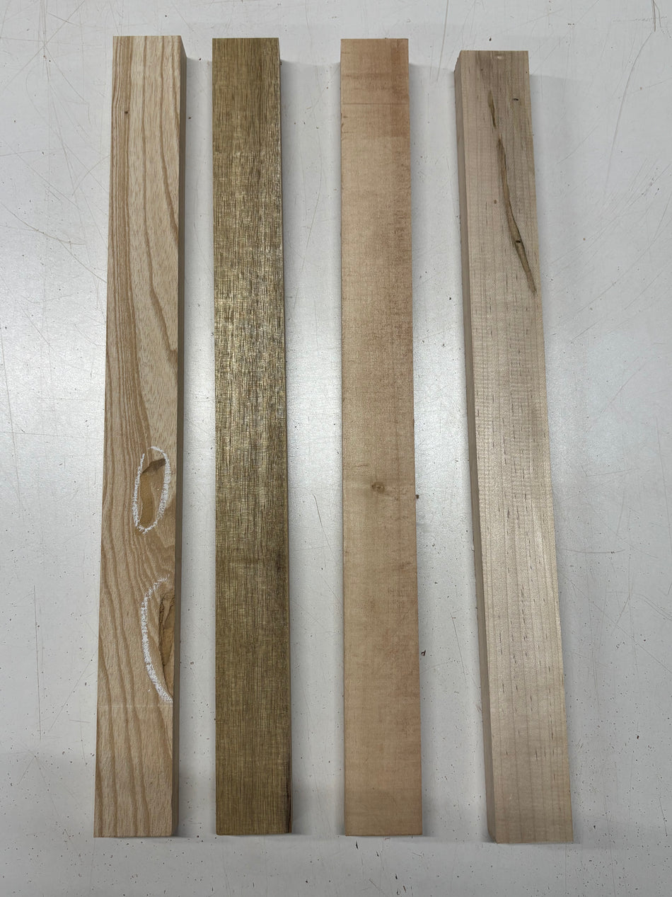 4 Pack, 4 Species White Limba + Swamp Ash + Basswood + Ambrosia Maple Thin Stock Lumber 21"x1-7/8"x1"#7169