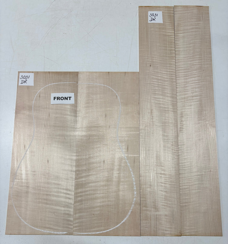 Tapa de arce spalted tostado al fuego, grado AAAA, tallada para guitarra - 20-3/4" x 7-1/2" x 1-1/4" #204