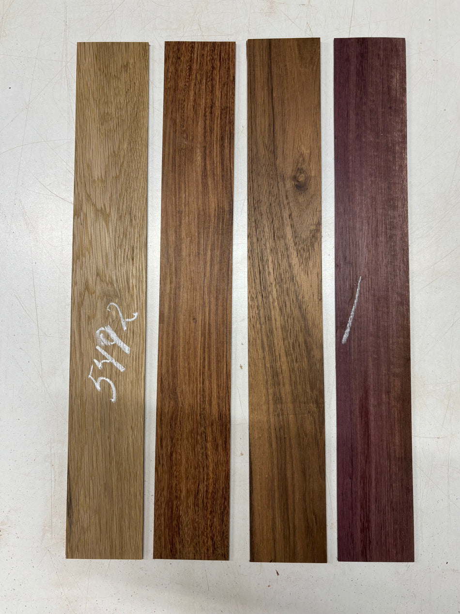 4 Pack, 4 Species White Oak + Granadillo + Caribbean Walnut + Purpleheart Thin Stock Lumber 21" x 3" x 1/8" #5492
