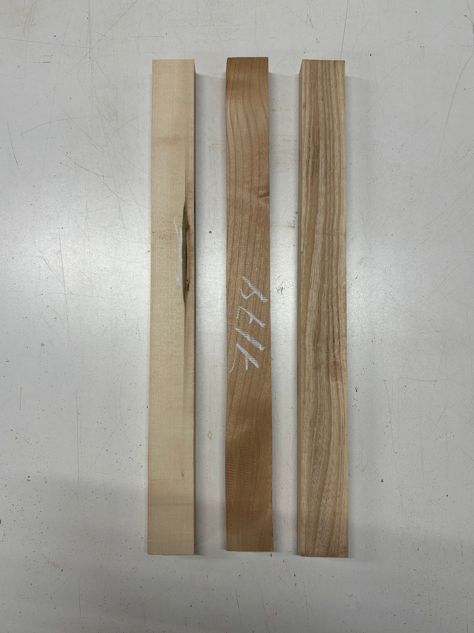 3 Pack, 3 Species Swamp Ash + Basswood + Red Alder Thin Stock Lumber 21"x1-7/8"x1"#7174 - Exotic Wood Zone