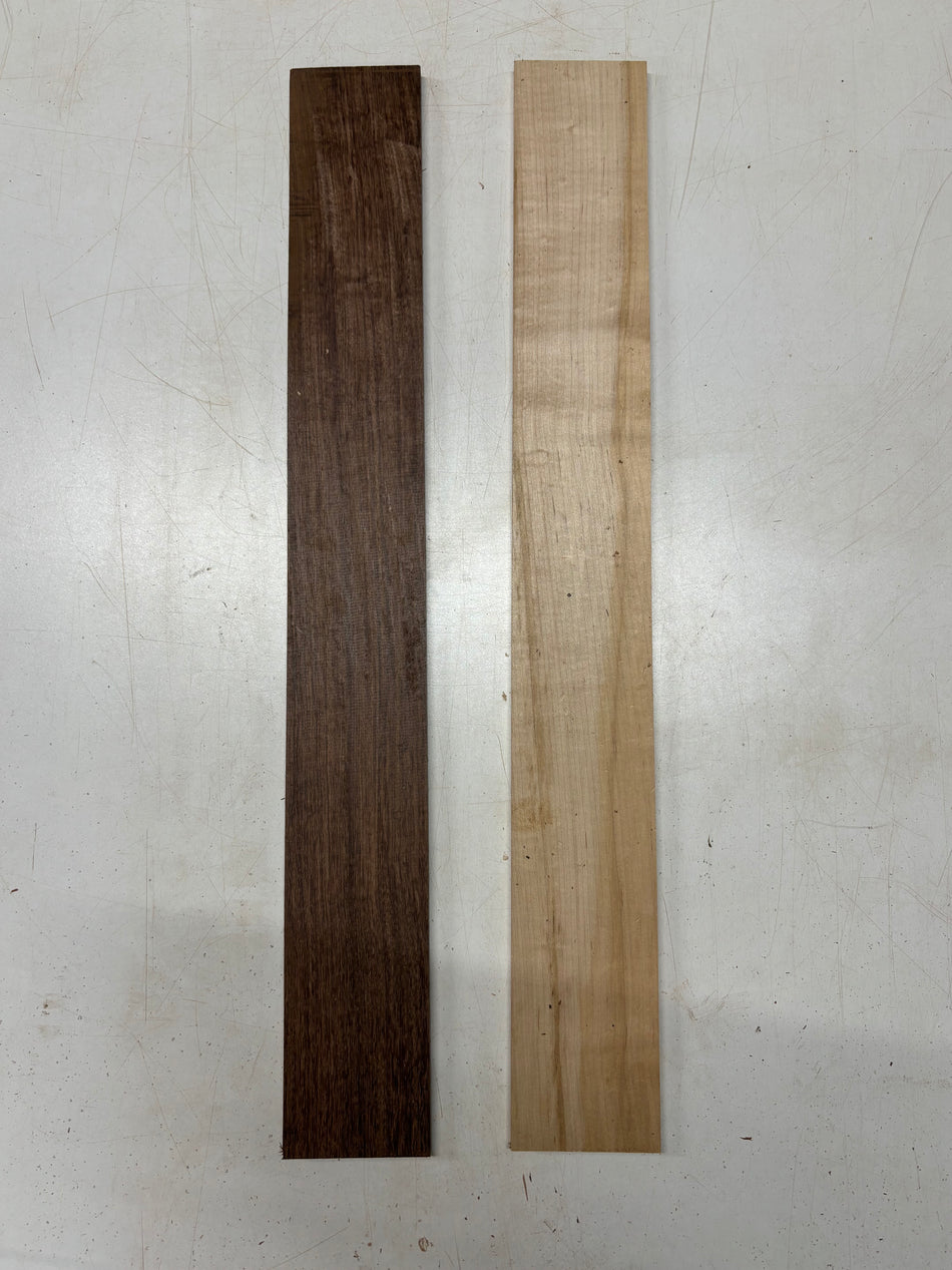 2 Pack, 2 Species Flame Hard Maple + Granadillo Fingerboard Blanks 24" x 3" x 3/8" #5497