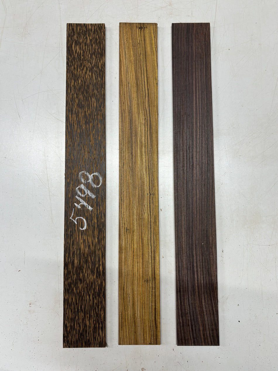 3 Pack, 3 Species Black Palm + Bocote + Indian Rosewood Fingerboard Blanks 24" x 3" x 3/8" #5498