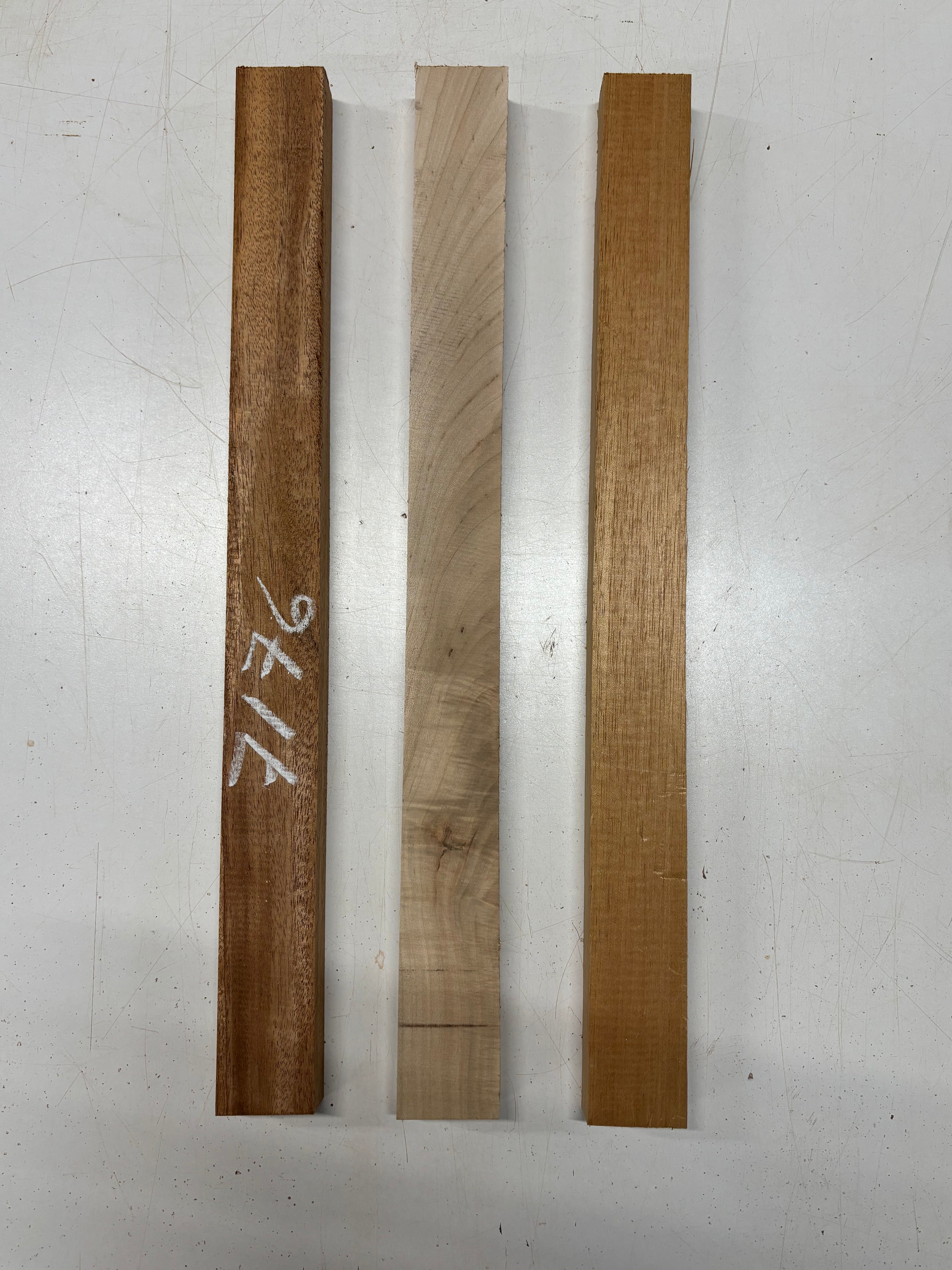 3 Pack, 3 Species African Mahogany + Flame Ambrosia Maple + Spanish Cedar Thin Stock Lumber 21"x2"x1"#7176 - Exotic Wood Zone