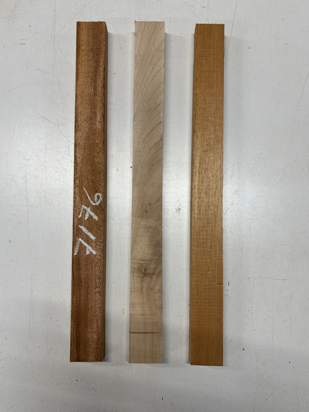 3 Pack, 3 Species African Mahogany + Flame Ambrosia Maple + Spanish Cedar Thin Stock Lumber 21"x2"x1"#7176 - Exotic Wood Zone
