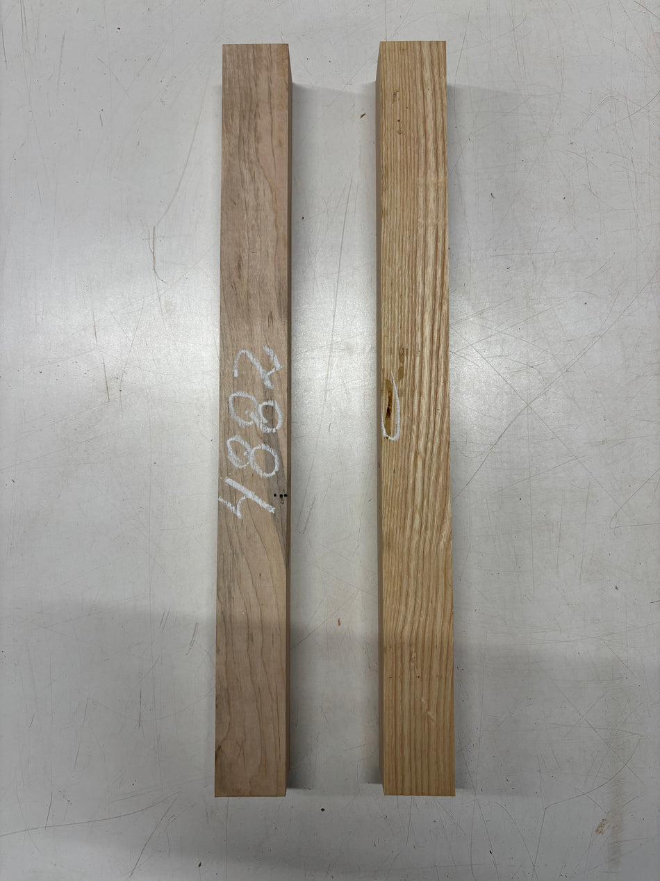 2 Pack, 2 Species – White Ash + Ambrosia Maple Turning Wood Blanks 22" x 2" x 2"#4882