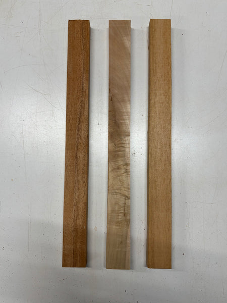 3 Pack, 3 Species African Mahogany + Flame Ambrosia Maple + Spanish Cedar Thin Stock Lumber 21"x2"x1"#7176 - Exotic Wood Zone