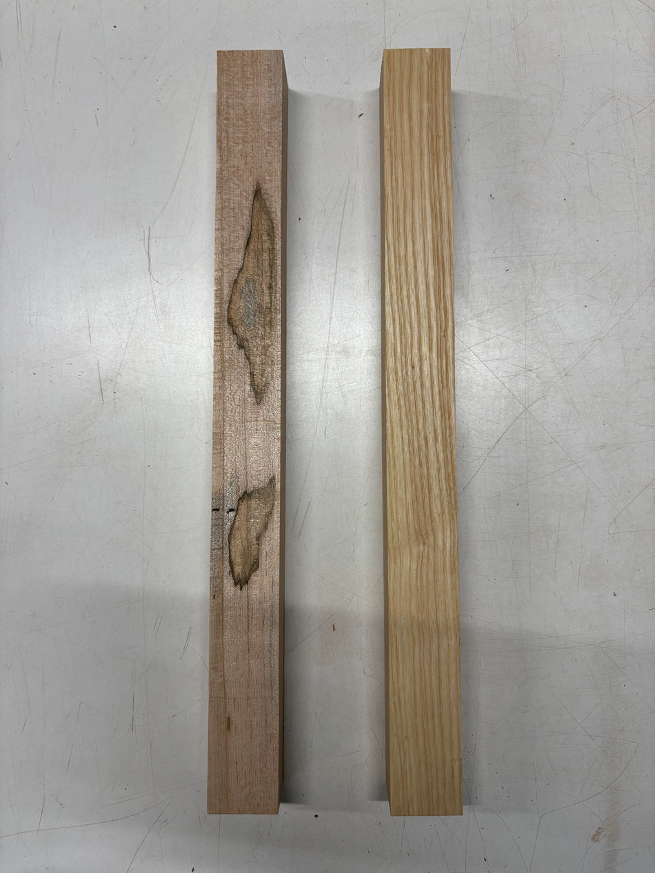 2 Pack, 2 Species – White Ash + Ambrosia Maple Turning Wood Blanks 22" x 2" x 2"#4882