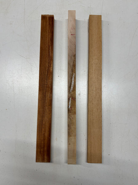 3 Pack, 3 Species African Mahogany + Flame Ambrosia Maple + Spanish Cedar Thin Stock Lumber 21"x2"x1"#7176 - Exotic Wood Zone
