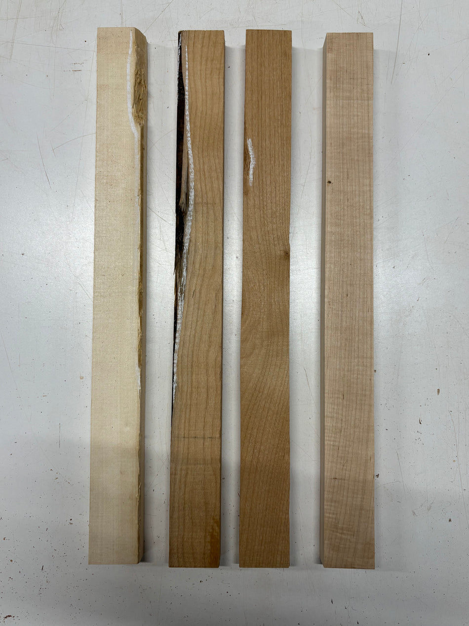 4 Pack, 3 Species Basswood + Hard Maple + Red Alder Thin Stock Lumber 21"x1-7/8"x1"#7179