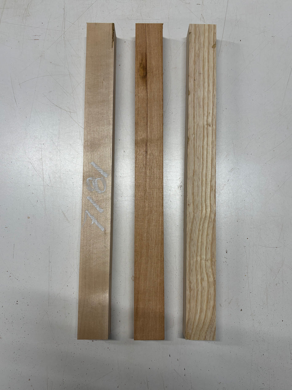 3 Pack, 3 Species Hard Maple + Spanish Cedar + Swamp Ash Thin Stock Lumber 21"x1-7/8"x1-1/2"#7181