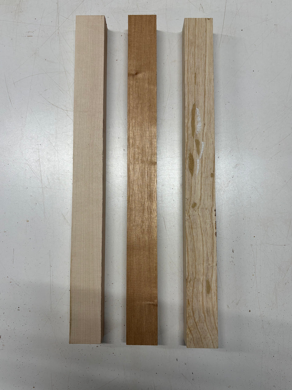 3 Pack, 3 Species Hard Maple + Spanish Cedar + Swamp Ash Thin Stock Lumber 21"x1-7/8"x1-1/2"#7181