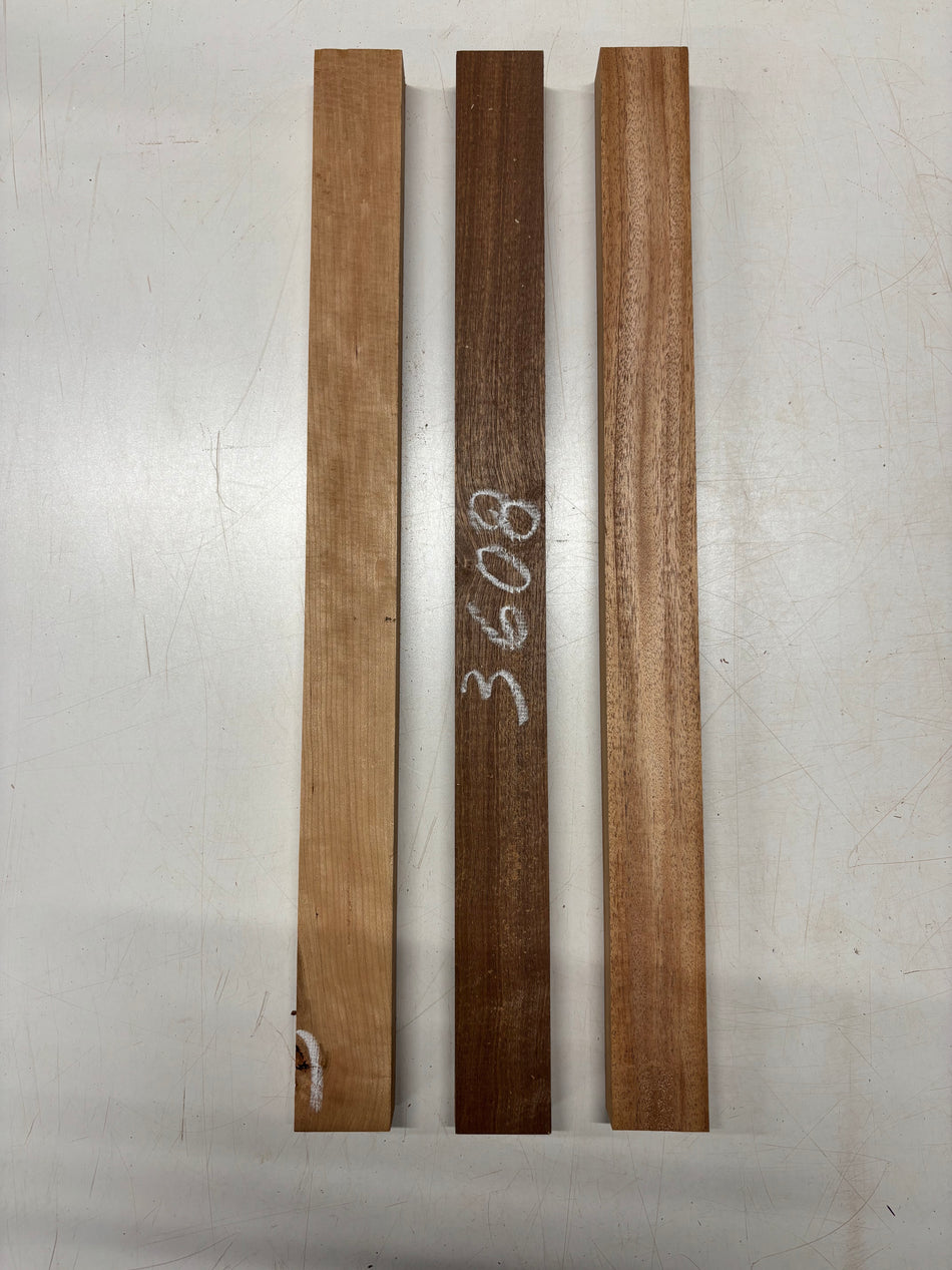 3 Pack, 3 Species Cherry + African Mahogany + Sapele, Thin Stock Lumber 24" x 2" x 1-1/4"#3608
