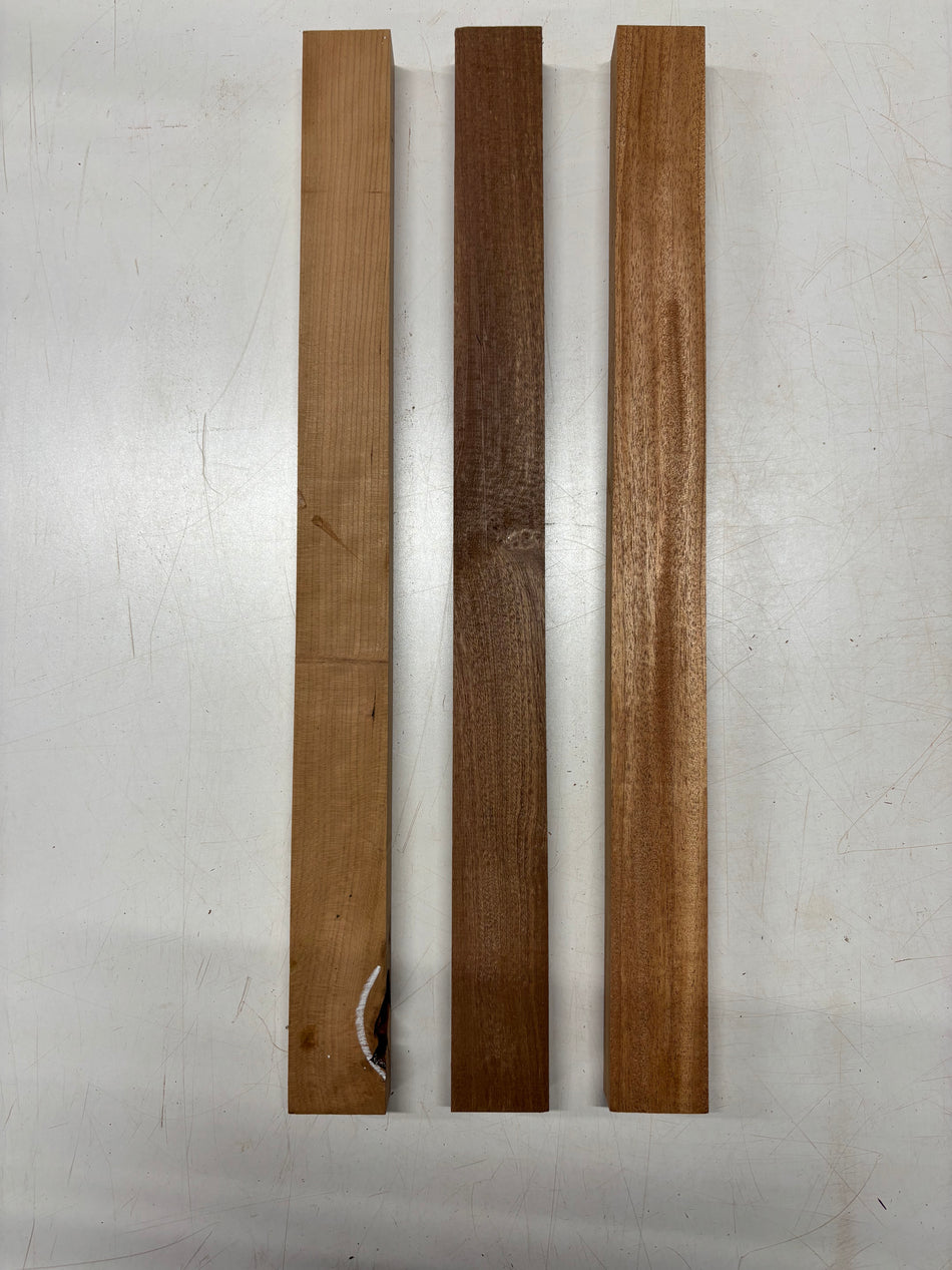 3 Pack, 3 Species Cherry + African Mahogany + Sapele, Thin Stock Lumber 24" x 2" x 1-1/4"#3608