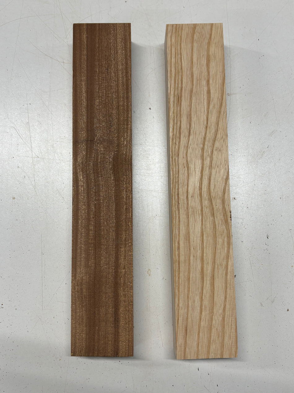 2 Pack, 2 Species Sapele + Swamp Ash Lumber Board Blanks 16-1/2"x3"x1-7/8"#7185