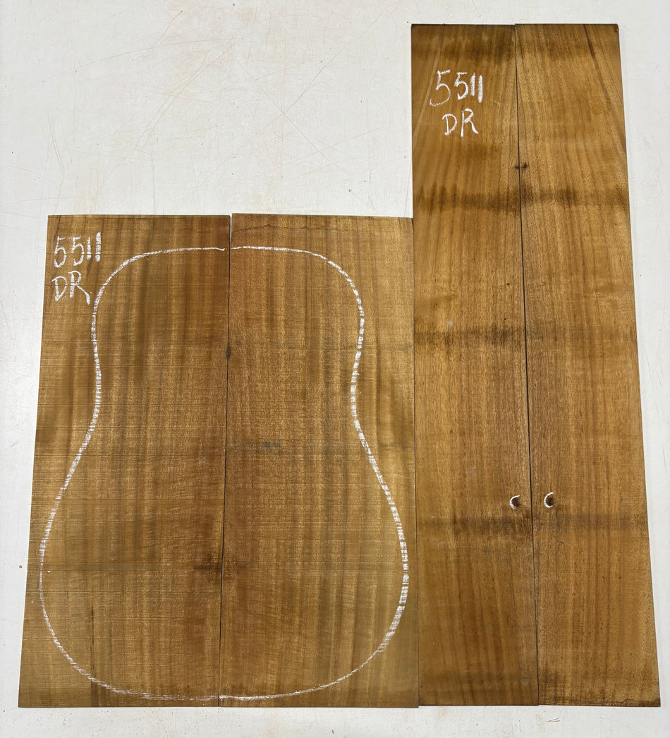 Golden Flame Acacia Dreadnought Guitar Back and Side Set  #5511