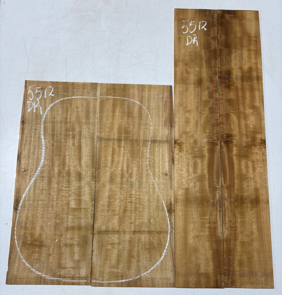 Golden Flame Acacia Dreadnought Guitar Back and Side Set  #5512