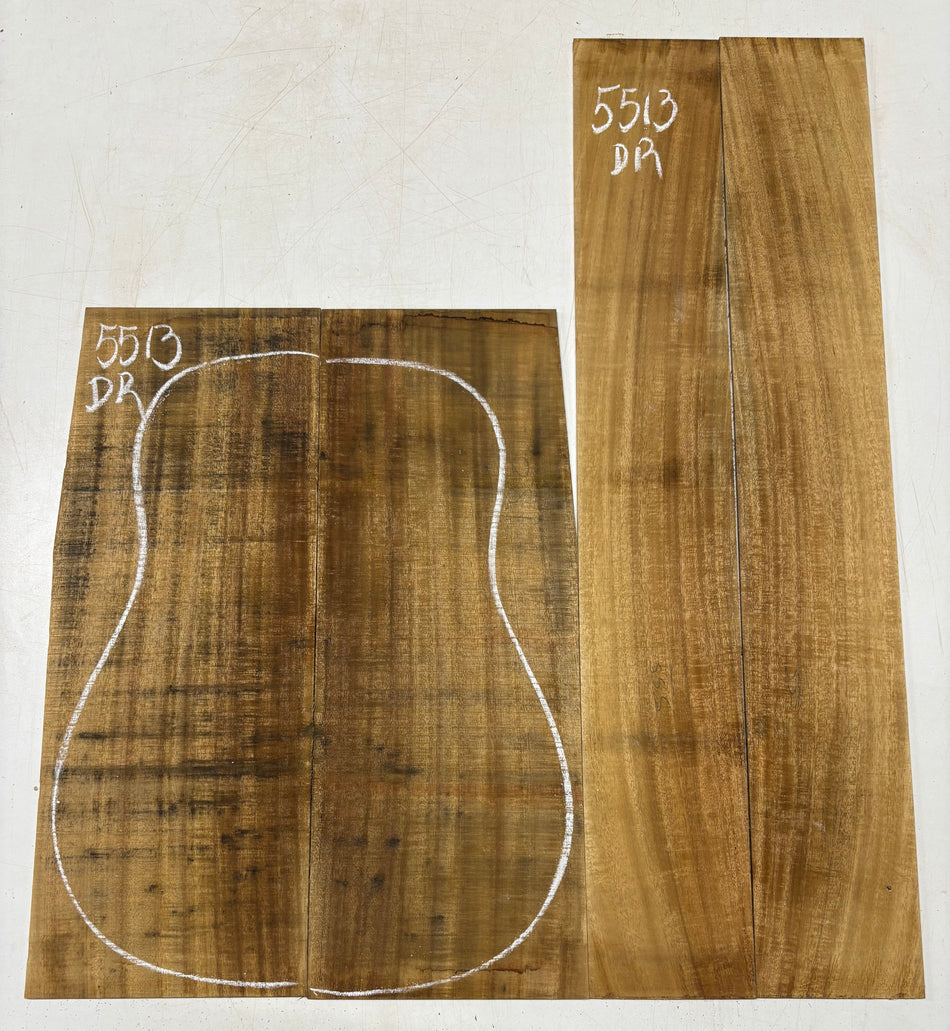 Golden Flame Acacia Dreadnought Guitar Back and Side Set  #5513