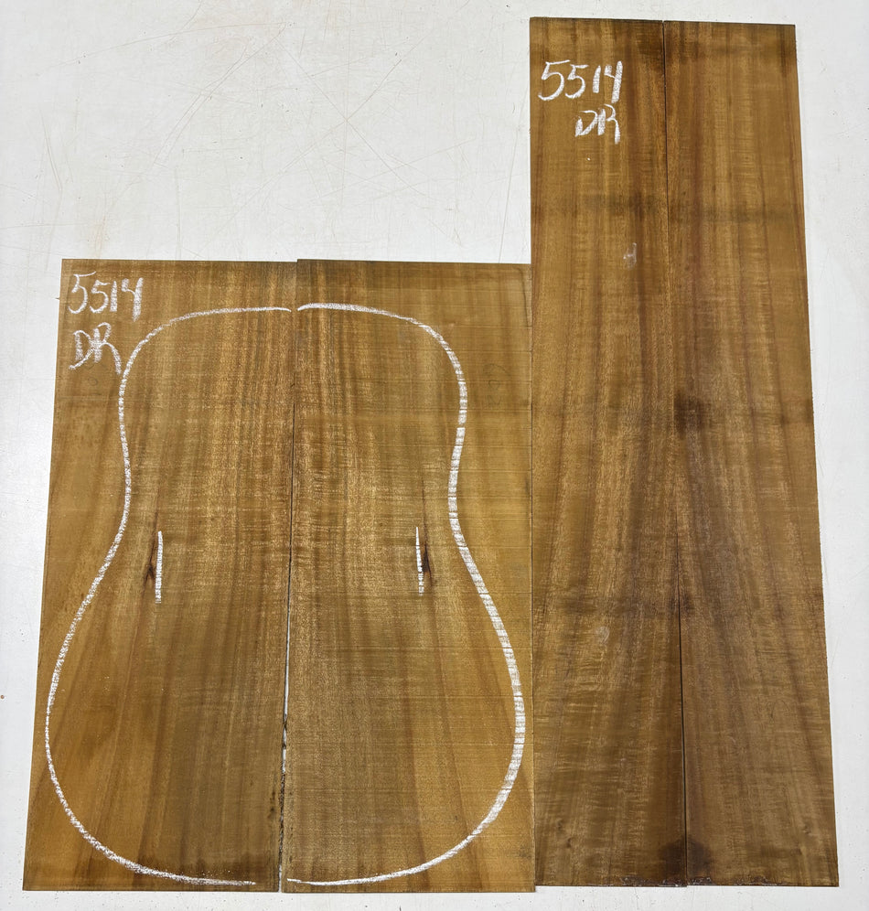 Golden Flame Acacia Dreadnought Guitar Back and Side Set  #5514