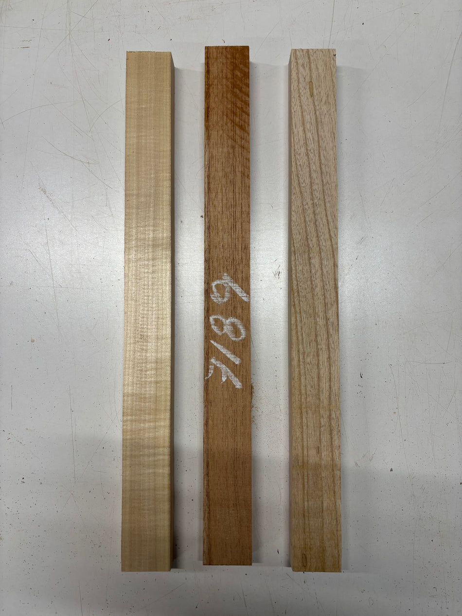 3 Pack, 3 Species Basswood + Spanish Cedar + Swamp Ash Thin Stock Lumber 21"x1-7/8"x1"#7189