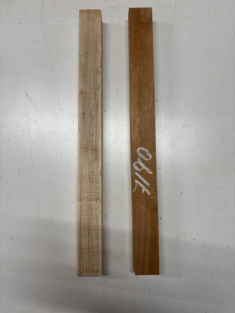 2 Pack, 2 Species Flame Maple + African Mahogany Thin Stock Lumber 21"x1-3/4"x1-1/2"#7190