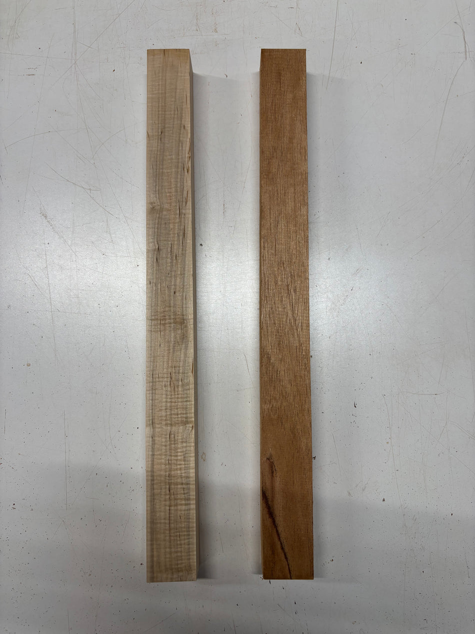2 Pack, 2 Species Flame Maple + African Mahogany Thin Stock Lumber 21"x1-3/4"x1-1/2"#7190