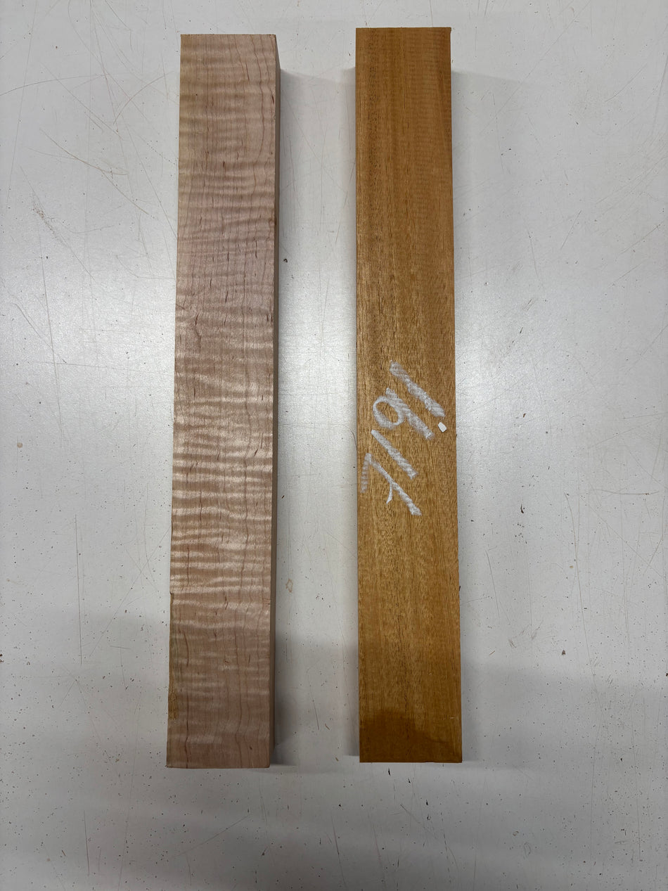 2 Pack, 2 Species Flame Maple + Mahogany Thin Stock Lumber 18-1/2"x2-1/2"x1-1/2"#7191
