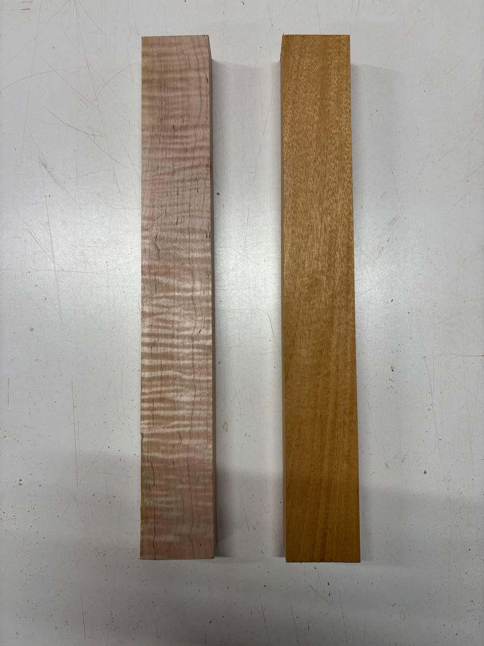 2 Pack, 2 Species Flame Maple + Mahogany Thin Stock Lumber 18-1/2"x2-1/2"x1-1/2"#7191