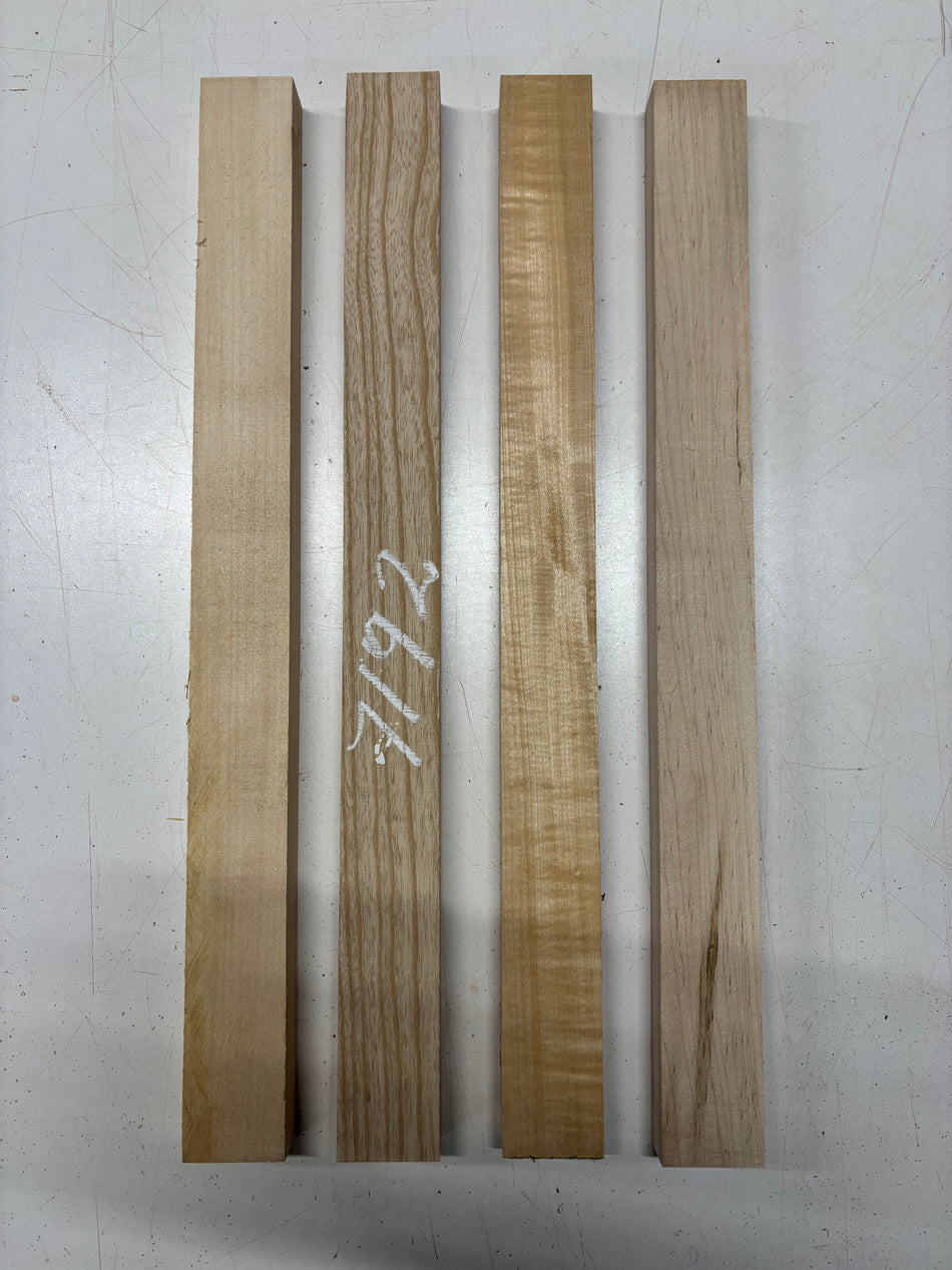 4 Pack, 3 Species Basswood + Ambrosia Maple + Swamp Ash Thin Stock Lumber 21"x1-7/8"x1"#7192