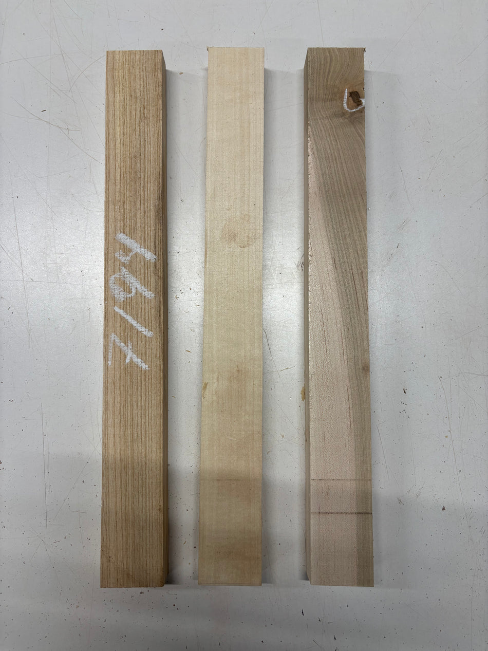 3 Pack, 3 Species Swamp Ash + Basswood + Ambrosia Maple Thin Stock Lumber 17"x1-7/8"x1"#7194