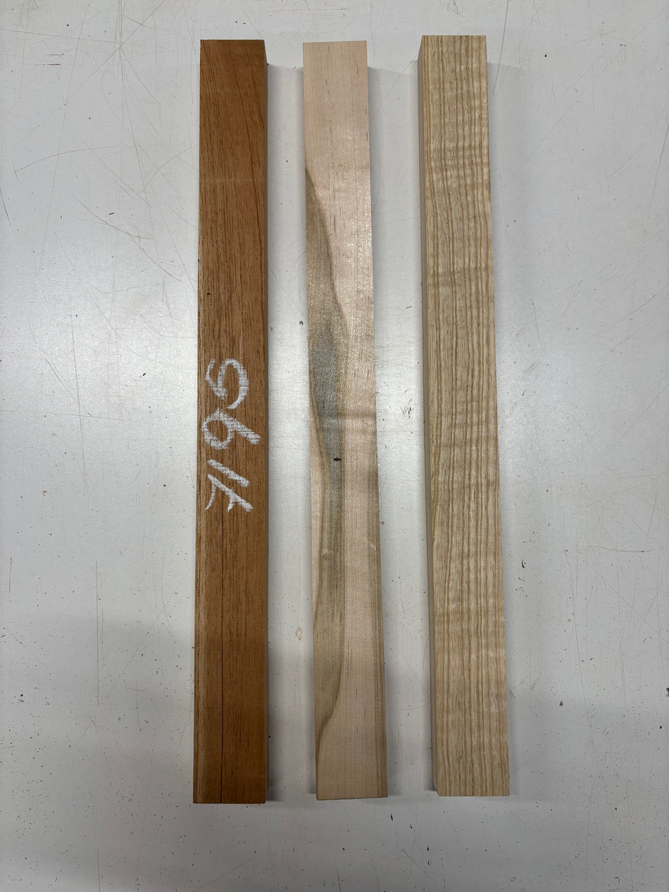 3 Pack, 3 Species Spanish Cedar + Ambrosia Maple + White Ash Thin Stock Lumber 21"x1-7/8"x1"#7195