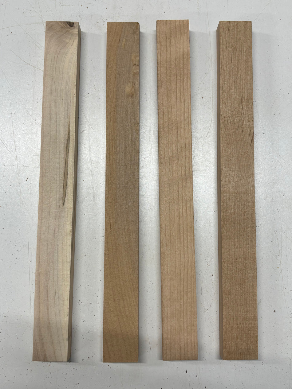 4 Pack, 3 Species Ambrosia Maple + Red Alder + Cherry Thin Stock Lumber 18"x1-3/4"x1"#7204