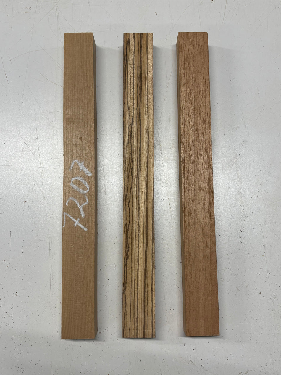 3 Pack, 3 Species Red Alder + Zebrawood + Spanish Cedar Thin Stock Lumber 18-3/4"x1-7/8"x1-1/2"#7207