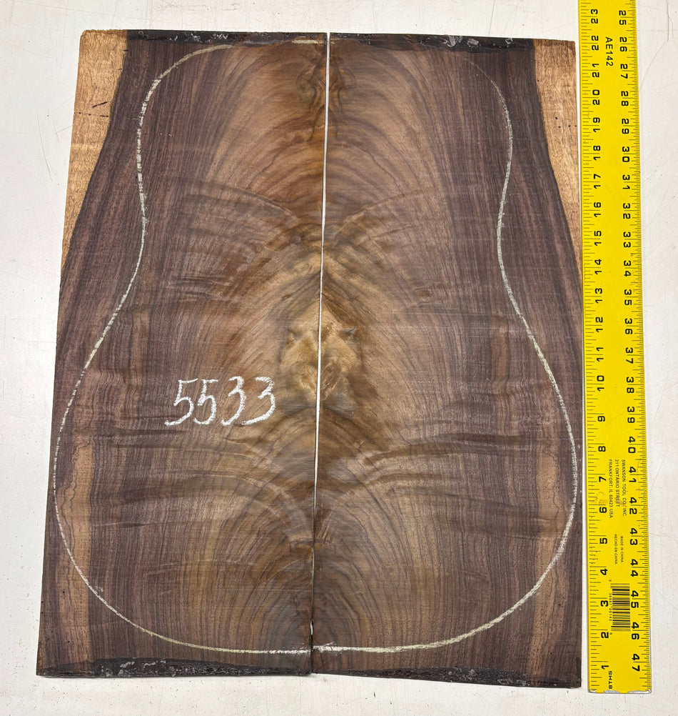 Waterfall Indian Rosewood Dreadnought Guitar Back Set 21" x 8-1/2" x 3/16" #5533