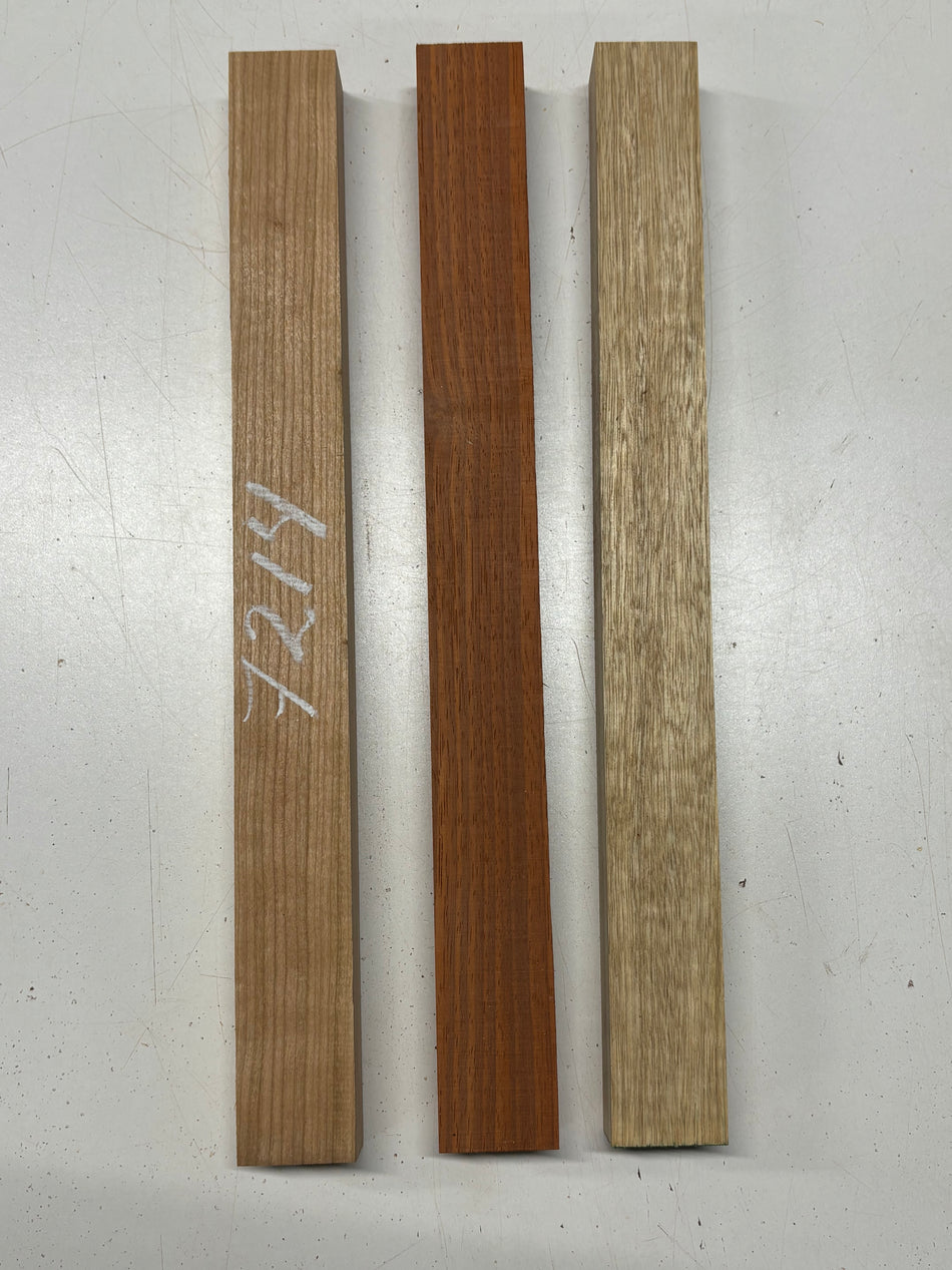 3 Pack, 3 Species Cherry + Padauk + White Limba Thin Stock Lumber 19"x1-7/8"x1-3/8"#7214