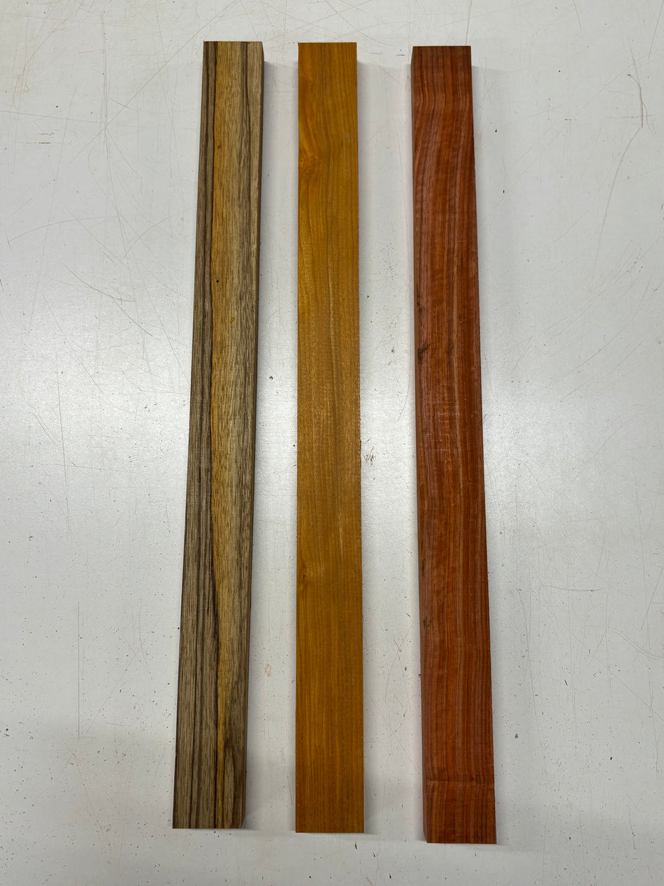 3 Pack, 3 Species Padauk + Paela + Black Limba Thin Stock Lumber 24"x1-7/8"x1"#7215