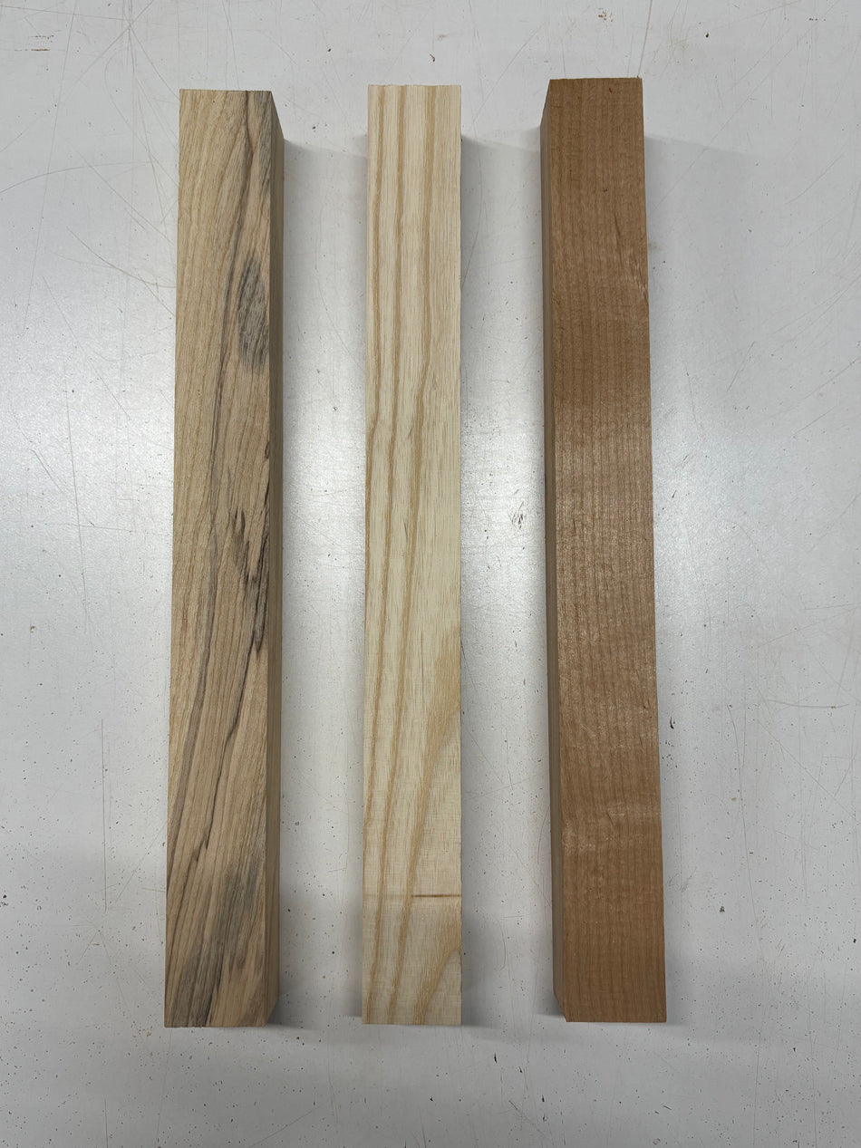 3 Pack, 3 Species Red Alder + White Ash + Swamp Ash Turning Wood Blanks 18-3/4"x1-7/8"x1-7/8"#7216