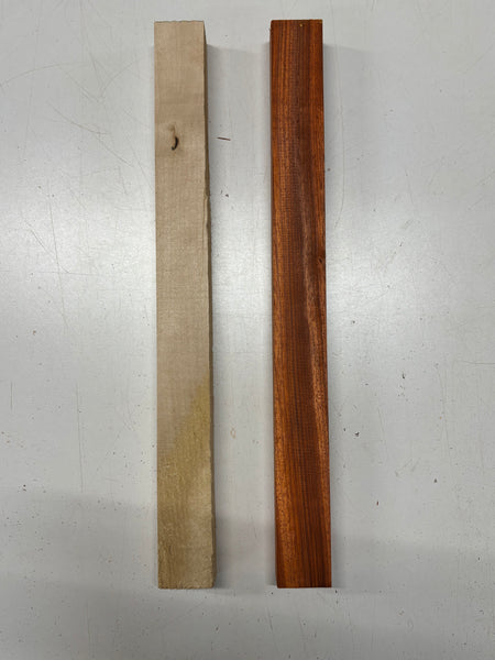 2 Pack, 2 Species Basswood + Padauk Thin Stock Lumber 20"x1-3/4"x1-3/8"#7217 - Exotic Wood Zone