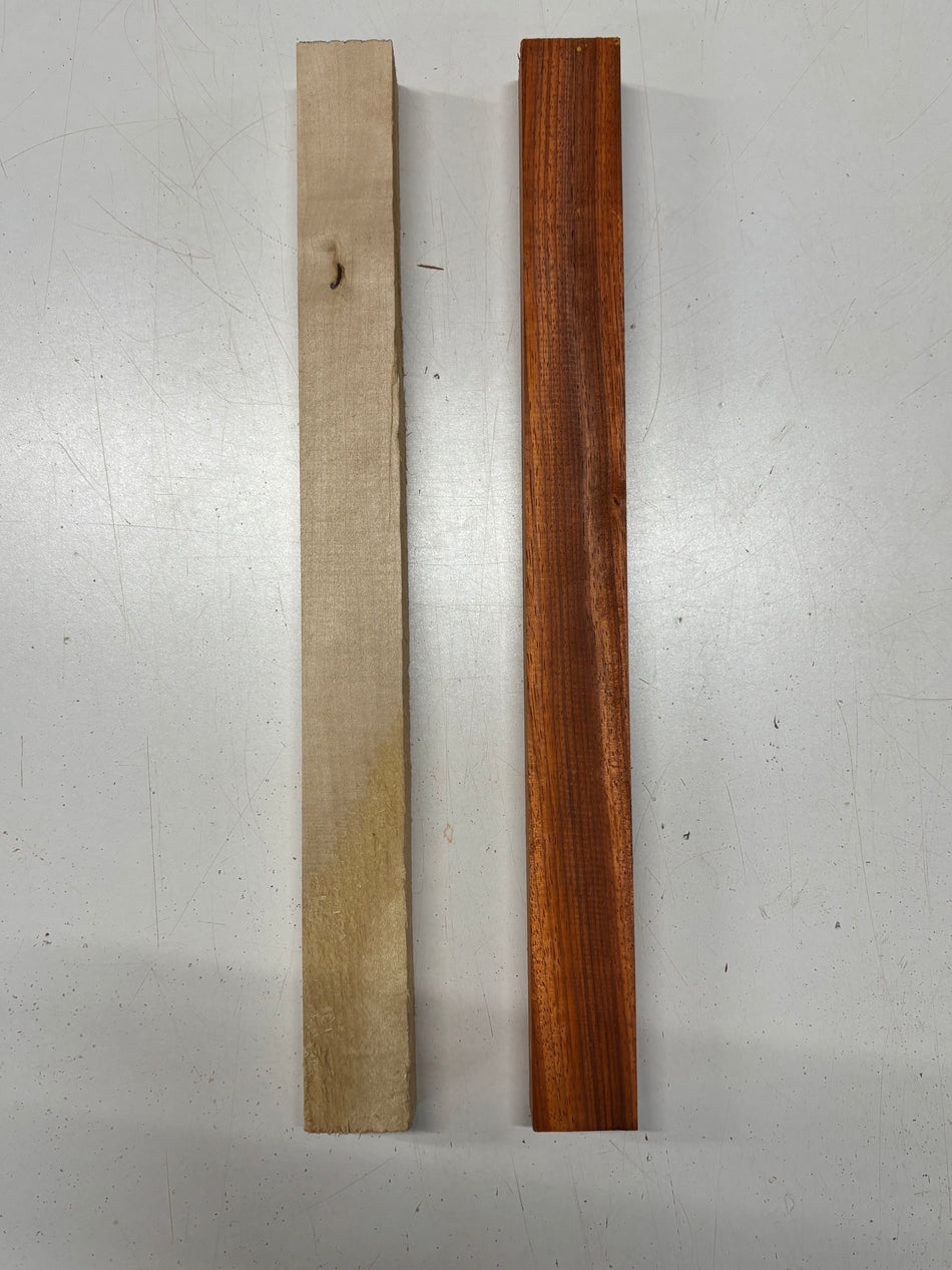 2 Pack, 2 Species Basswood + Padauk Thin Stock Lumber 20"x1-3/4"x1-3/8"#7217 - Exotic Wood Zone