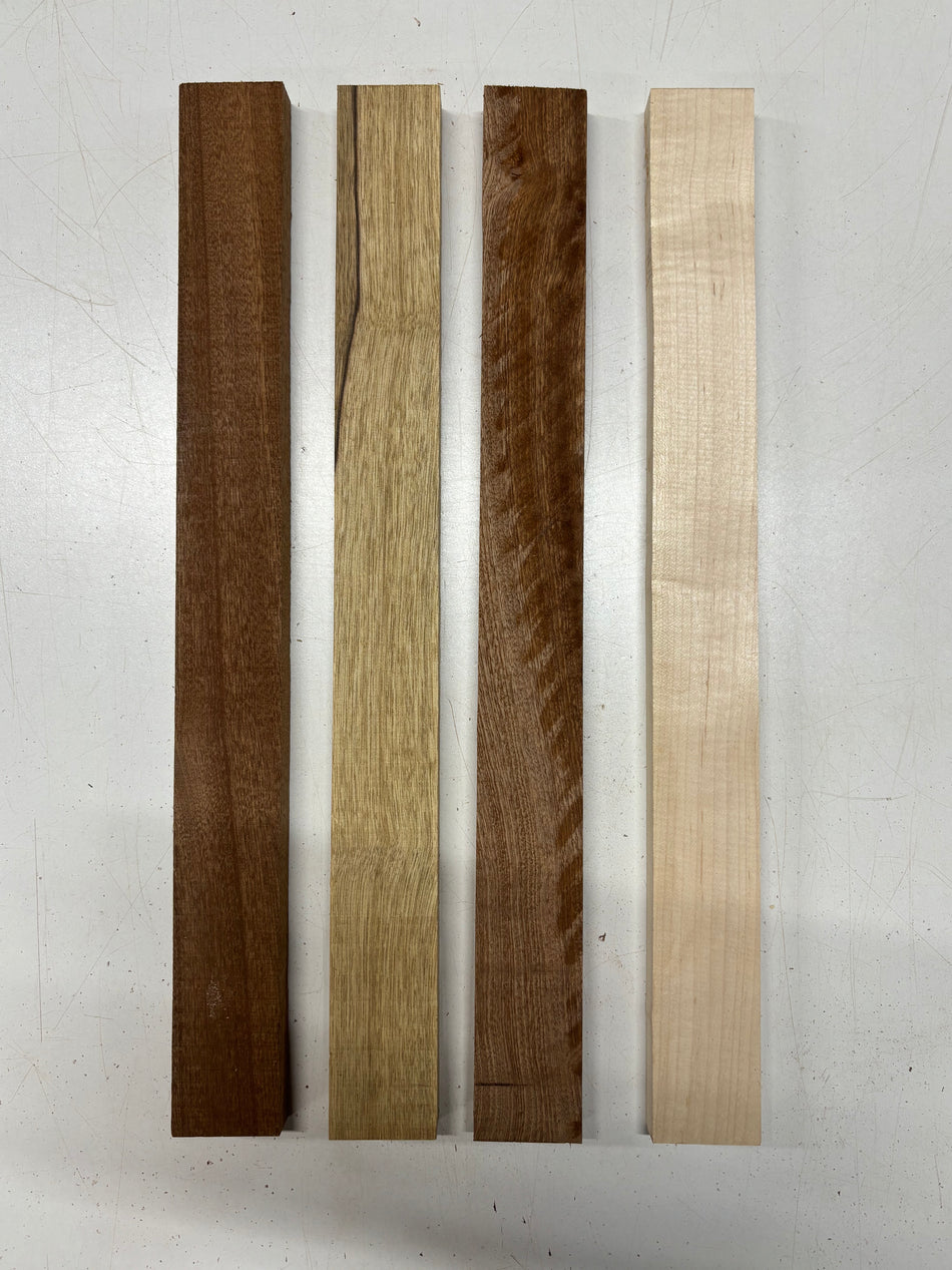 4 Pack, 3 Species Sapele + White Limba + Hard Maple Thin Stock Lumber 18-1/2"x1-7/8"x3/4"#7235