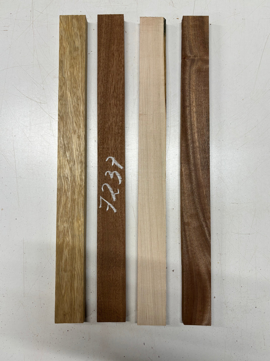 4 Pack, 3 Species Sapele + Hard Maple + White Limba Thin Stock Lumber 21"x1-7/8"x3/4"#7237