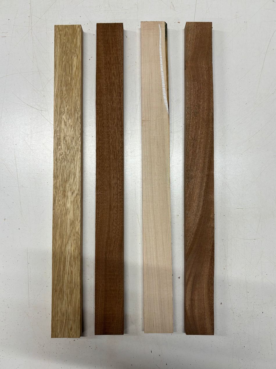 4 Pack, 3 Species Sapele + Hard Maple + White Limba Thin Stock Lumber 21"x1-7/8"x3/4"#7237